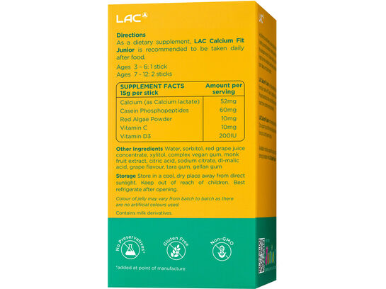 LAC Junior Calcium Fit™ Junior - Strong Bones and Teeth (15g x 30 jelly sticks)