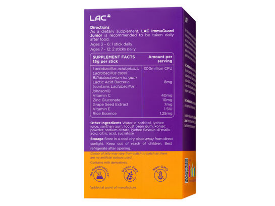 LAC Junior ImmuGuard™ Junior - Complete Immune and Digestive Support (15g x 30 jelly sticks)