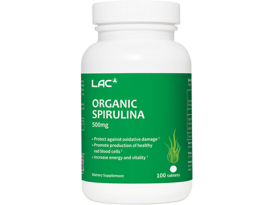 LAC Greens Organic Spirulina™ 500mg - Complete Nutrient Support (100 tablets)