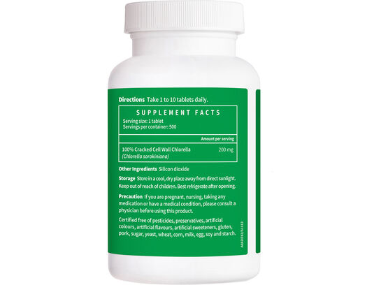 LAC Greens Superior Chlorella™ - 100% Pure Shattered Cell-wall Chlorella (500 tablets)