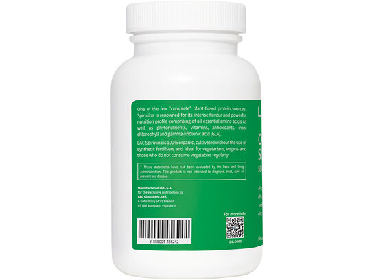 LAC Greens Organic Spirulina™ 500mg - Complete Nutrient Support (100 tablets)