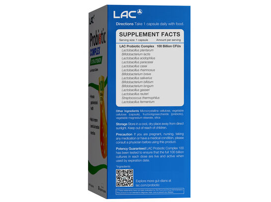  LAC Probiotic Complex 100 Billion Extra Strength 30 vegetarian capsules
