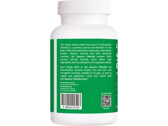LAC Greens Superior Chlorella™ - 100% Pure Shattered Cell-wall Chlorella (500 tablets)