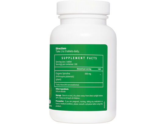 LAC Greens Organic Spirulina™ 500mg - Complete Nutrient Support (100 tablets)
