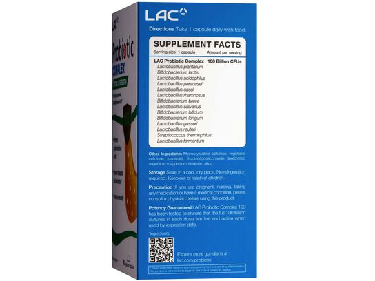  LAC Probiotic Complex 100 Billion Extra Strength 30 vegetarian capsules