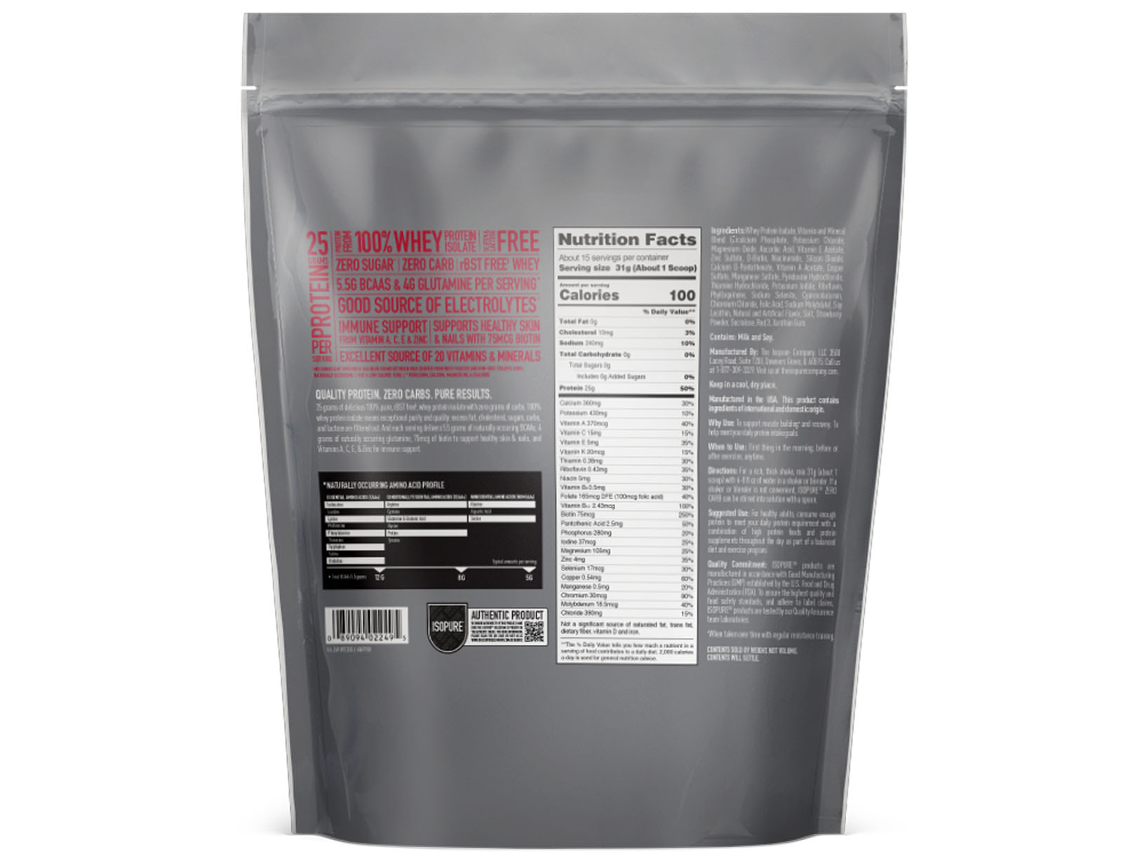  ISOPURE® Zero Carb Protein Strawberry & Cream Flavour (1lb)